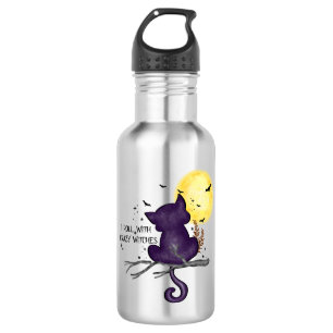 Ik rol met gekke heksen - zwarte kat en volle maan waterfles 