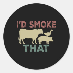 Ik rookte die Koe runderkok BBQ Funny Cooking Ronde Sticker