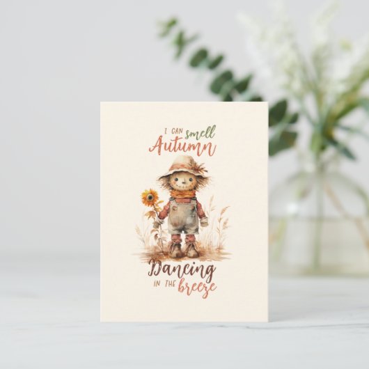 Ik ruik de herfst - Rustic Scarecrow & Sunflower Briefkaart (Staand voorkant)