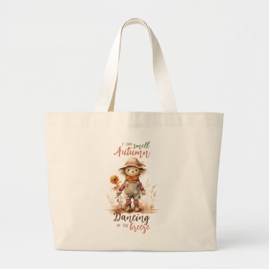 Ik ruik de herfst - Rustic Scarecrow & Sunflower Grote Tote Bag (Voorkant)