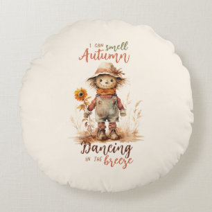 Ik ruik de herfst - Rustic Scarecrow & Sunflower Rond Kussen