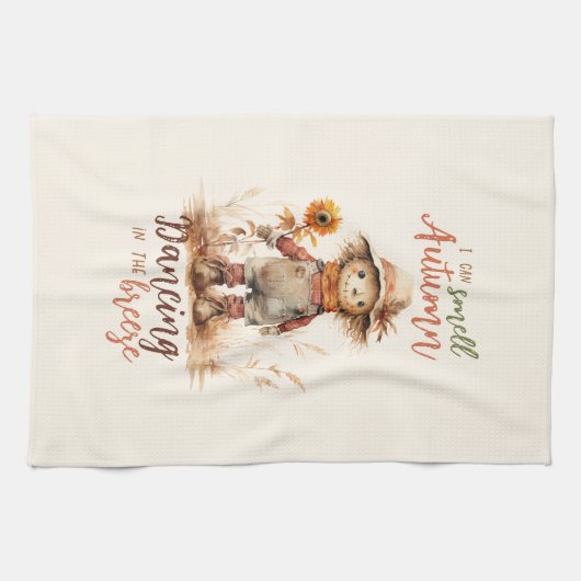 Ik ruik de herfst - Rustic Scarecrow & Sunflower Theedoek (Horizontaal)