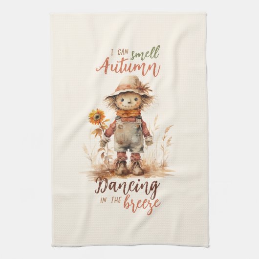 Ik ruik de herfst - Rustic Scarecrow & Sunflower Theedoek (Verticaal)