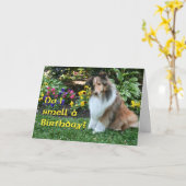 Ik ruik een verjaardag Sheltie Kaart (Gele Bloem)
