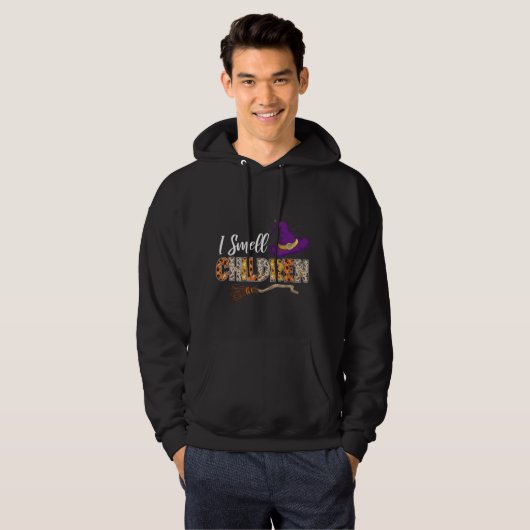 Ik ruik kinderen leraar Halloween heks bezems Hoodie (Voorkant volledig)