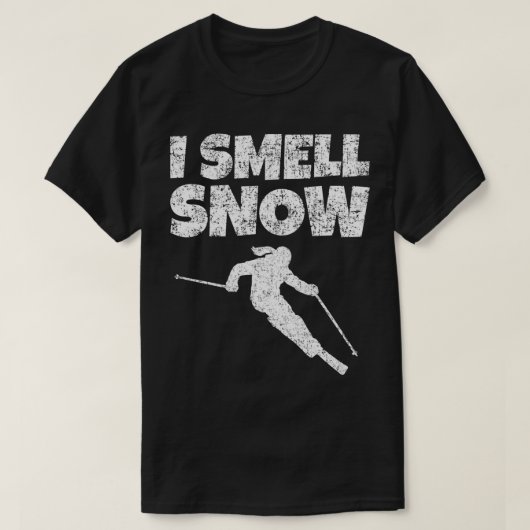 Ik ruik sneeuw wit Vrouw skiër T-shirt (Design voorkant)