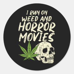Ik run wiet horror films schedel plezier Halloween Ronde Sticker