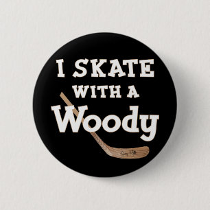 Ik schaats met een Woody-hockeystickvlam Ronde Button 5,7 Cm