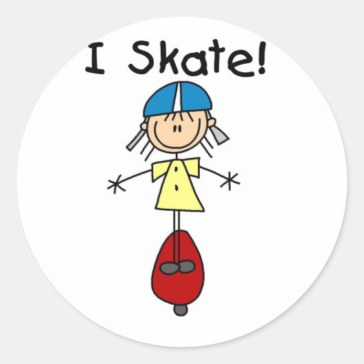 Ik Schaats Skateboarden Meisje Ronde Sticker (Voorkant)
