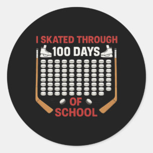 Ik schaatste door 100 dagen school ijshockeyfan ronde sticker