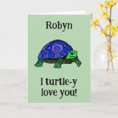 Ik schildpad-ig veel van je.  Gepersonaliseerd Kaart (Gele Bloem)