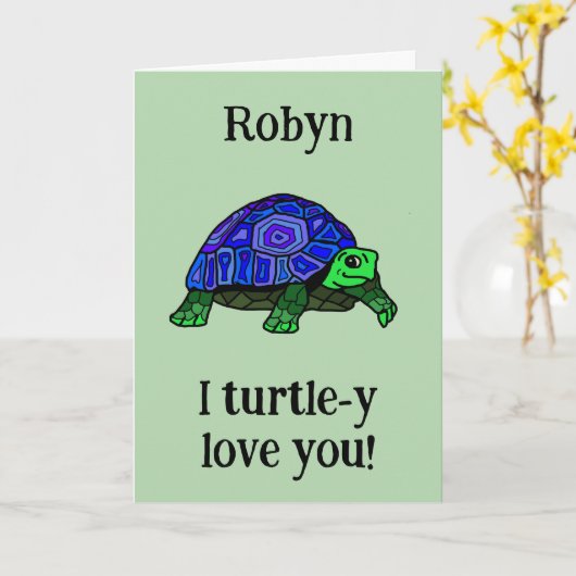 Ik schildpad-ig veel van je.  Persoonlijk Kaart (Gele Bloem)