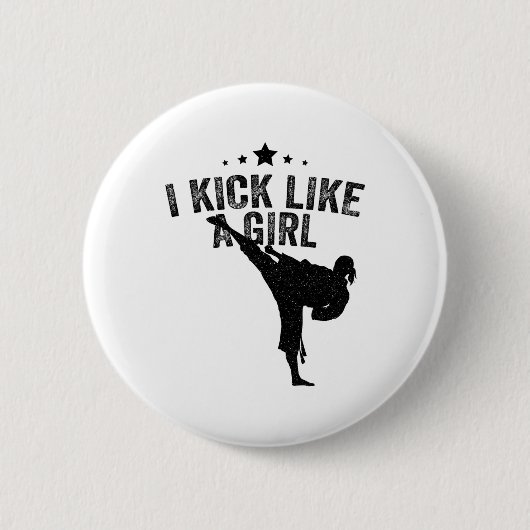 Ik schop als een meisje-karate kickboksmeisje ronde button 5,7 cm (Voorkant)