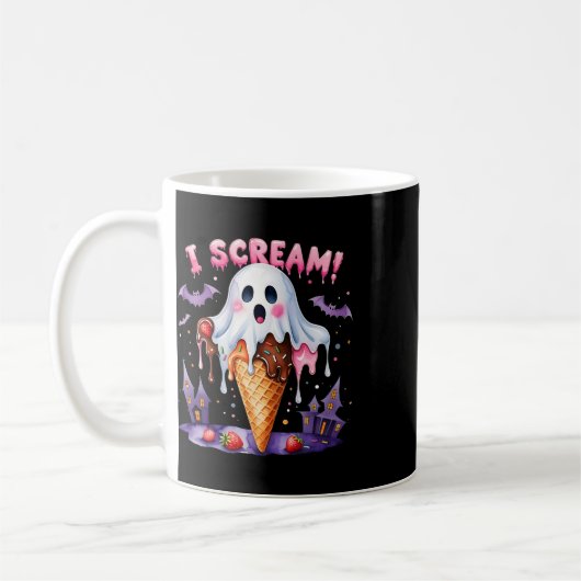Ik schreeuw Ghost Ice Cream Halloween Schattigee G Koffiemok (Links)
