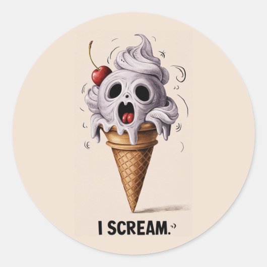 "Ik schreeuw" Grappige Ghost Chef Halloween Ice Cr Ronde Sticker (Voorkant)