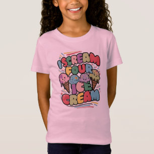 Ik schreeuw vier ijsjes roze 4e verjaardag meisje t-shirt
