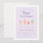 Ik schreeuw VIER ijsjes verjaardagsuitnodiging Kaart (Voorkant / Achterkant)
