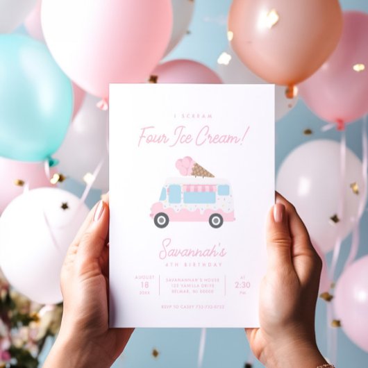 Ik schreeuw VIER ijsjes verjaardagsuitnodiging Kaart