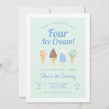 Ik schreeuw VIER ijsjes verjaardagsuitnodiging