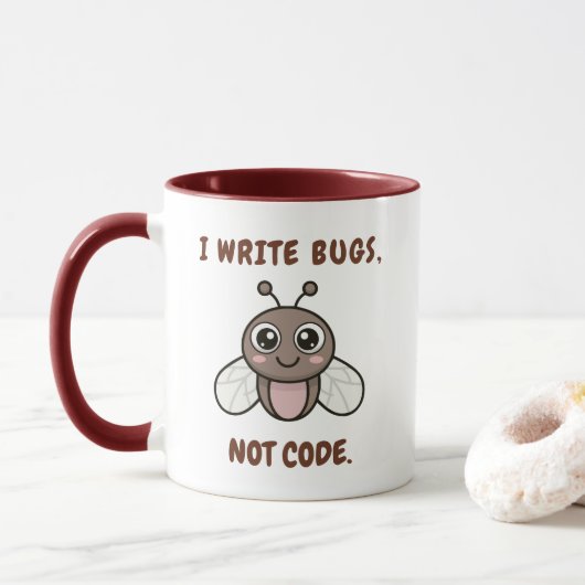 Ik schrijf bugs, geen code mok (Met donut)