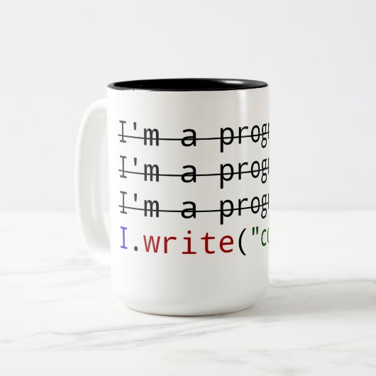 "Ik schrijf code" op Black 15 oz Two-Tone Mok (Voorkant links)