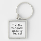 Ik schrijf omdat de werkelijkheid klote is met een sleutelhanger (Voorkant)