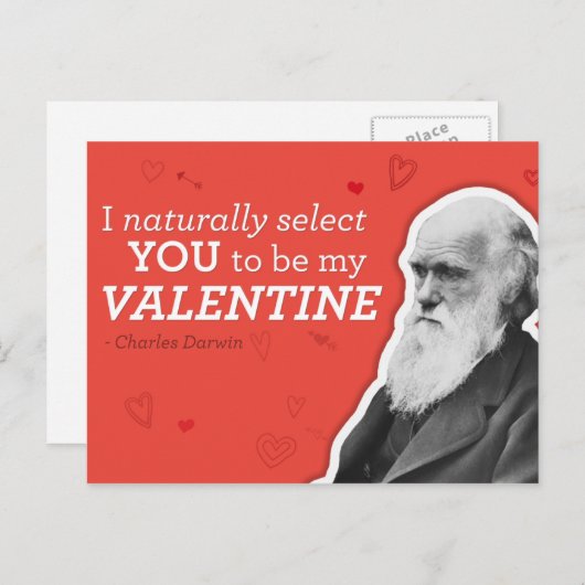 Ik selecteer u natuurlijk als mijn Valentijn, Darw Feestdagenkaart (Voorkant / Achterkant)