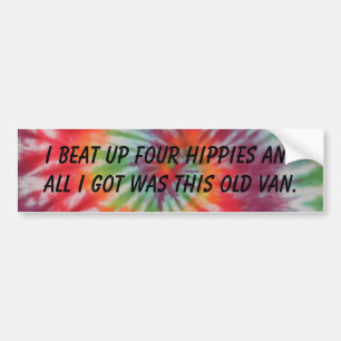 Ik sla vier hippies op bumpersticker
