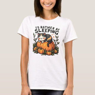 Ik slaap liever - Gezellige kat op pompoen T-shirt