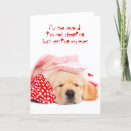 Ik slaap niet geel lab puppy valentijn feestdagen kaart