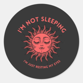 Ik slaap niet, steek mijn ogen in rust, Moon face  Ronde Sticker