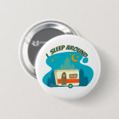 Ik slaap rond Camper van Camping Explorer Natuur Ronde Button 5,7 Cm (Voorkant /achterkant)