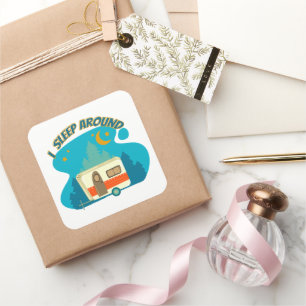 Ik slaap rond Camper van Camping Explorer Natuur Vierkante Sticker