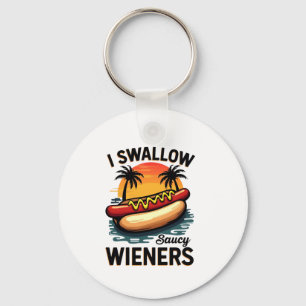 Ik slik Saucy Wieners Funny Adult Joke Hot Dogs Sleutelhanger
