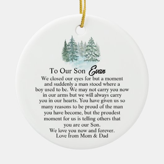 Ik sloot mijn ogen, zoon, sentimenteel aandenken g keramisch ornament (Voorkant)