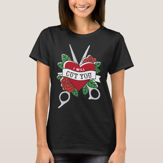 Ik snij je schaar kappershart t-shirt (Voorkant)