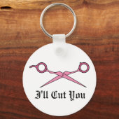 Ik snijd je af (roze haarsnijschaar) sleutelhanger (Voorkant)
