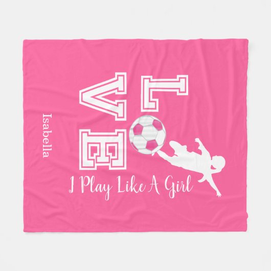 Ik speel als een meisje - Roze voetbal Fleece Deken (Voorkant (Horizontaal))