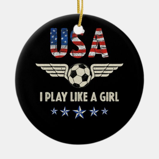 Ik speel als een meisjesvrouwensport-Amerikaans te Keramisch Ornament (Voorkant)