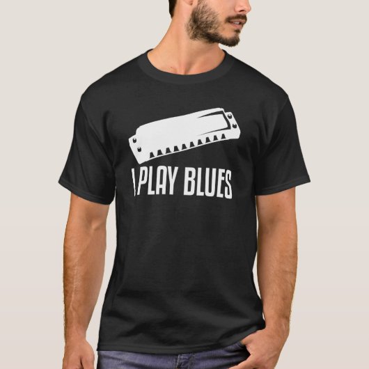 Ik speel Blues Harmonica Player T-shirt (Voorkant)