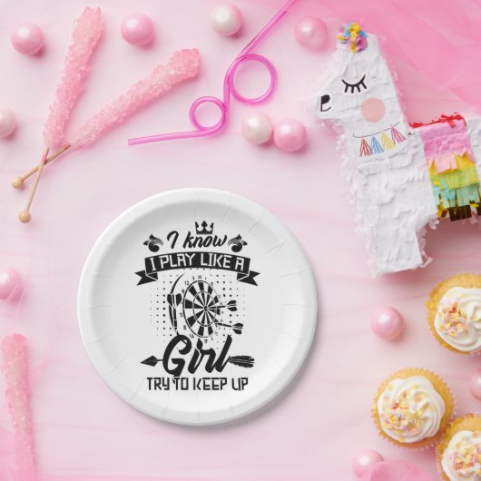 Ik speel dart als een meisje papieren bordje (Feest)