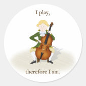 "Ik speel dus ik ben" cello muziek Ronde Sticker (Voorkant)