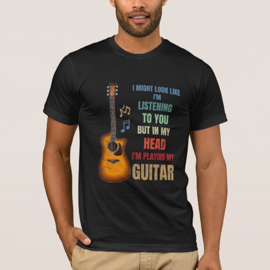 Ik speel gitaar in mijn hoofdgeschenk t-shirt (Voorkant)