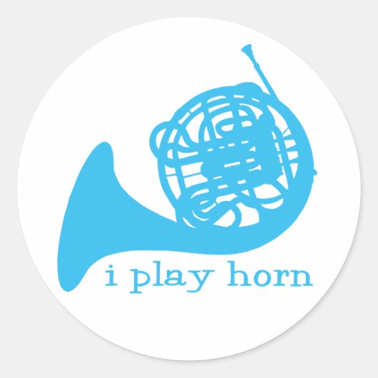 Ik speel hoorn - blauw ronde sticker (Voorkant)