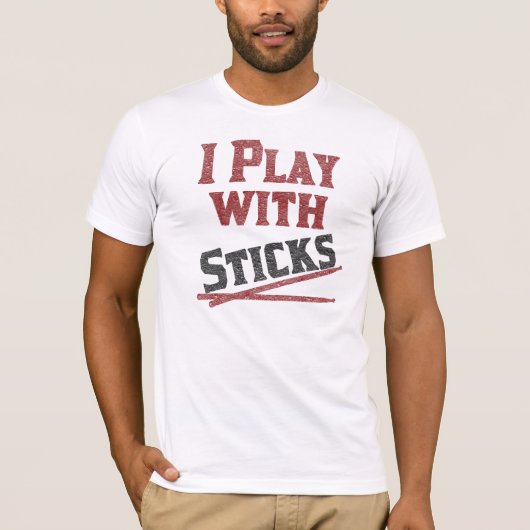 Ik speel met Sticks Funny Percussion Drumline T-shirt (Voorkant)