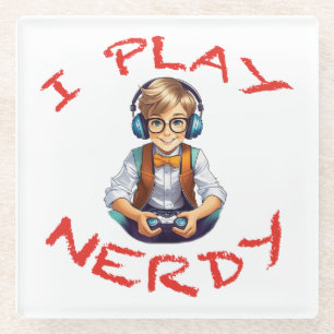 Ik speel nerdy gamer boy glazen onderzetter
