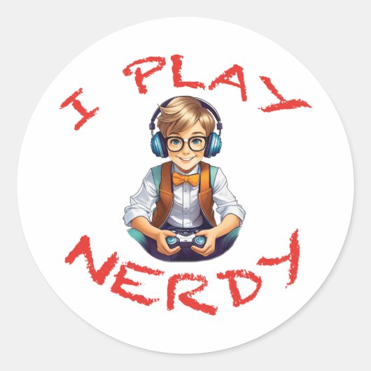 Ik speel nerdy gamer boy ronde sticker (Voorkant)