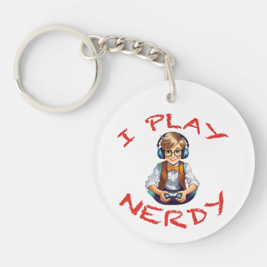 Ik speel nerdy gamer boy sleutelhanger (Voorkant)