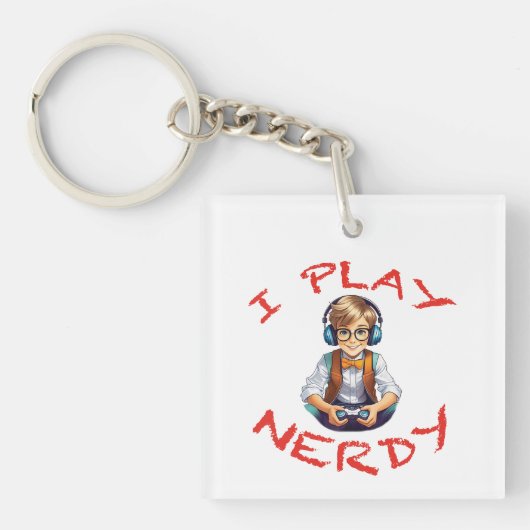 Ik speel nerdy gamer boy sleutelhanger (Voorkant)