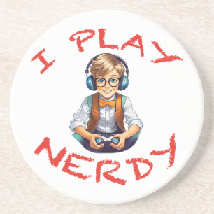 Ik speel nerdy gamer boy zandsteen onderzetter